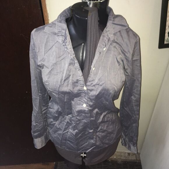 J Crew split neck, lightweight chambray blouse - Picture 1 of 3